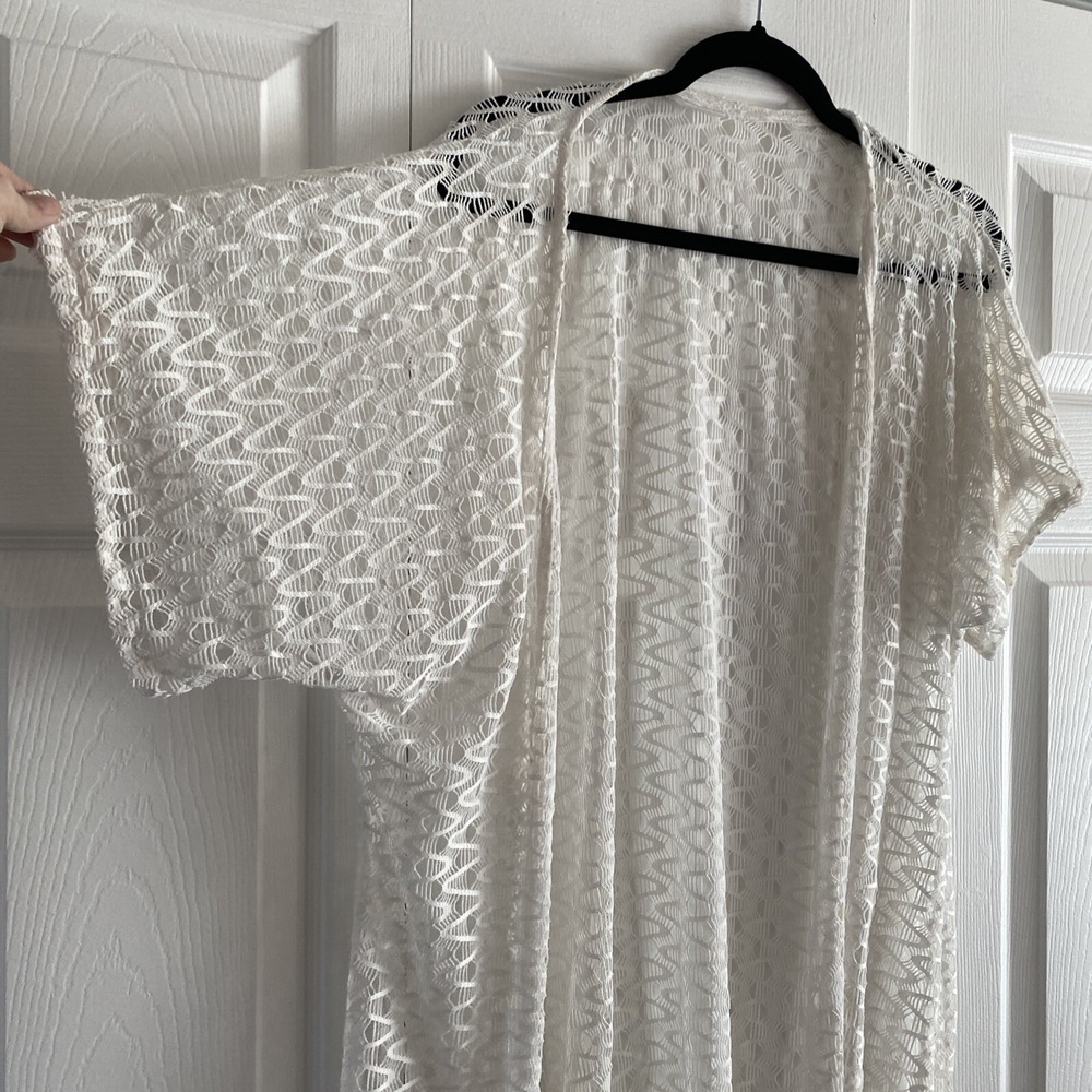 Alexa & Stella Open Front Fringe Kimono Cardigan Womens Size S White Lace Boho - Picture 2 of 6